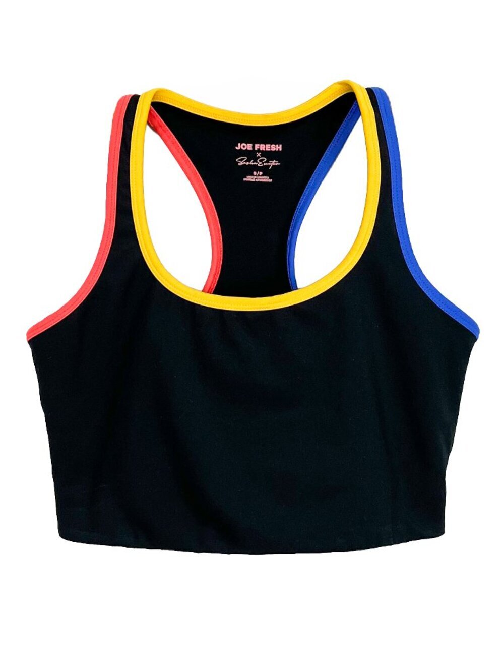 Joe Fresh x Sasha Exeter Colour Block Sports Bra Black Yellow Red Blue Small Y2K